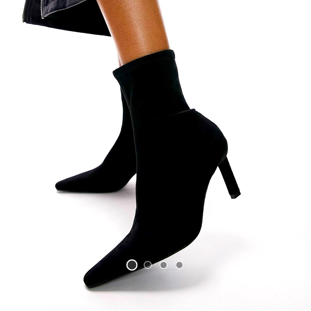 Topshop pointed heeled sock boot in black